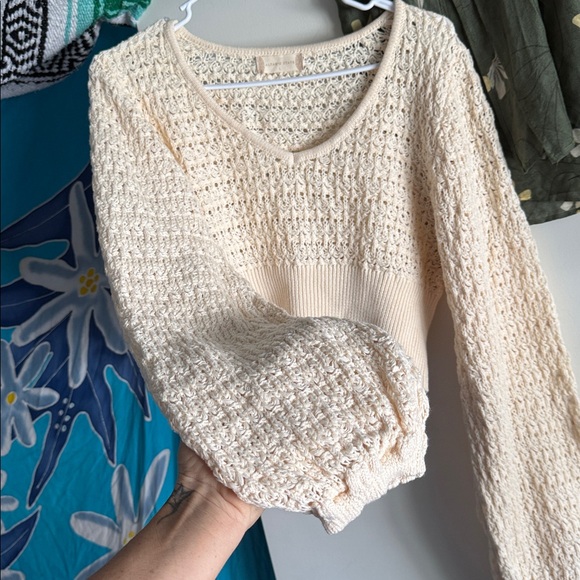 Altar’d state balloon sleeve cream sweater - Picture 2 of 4